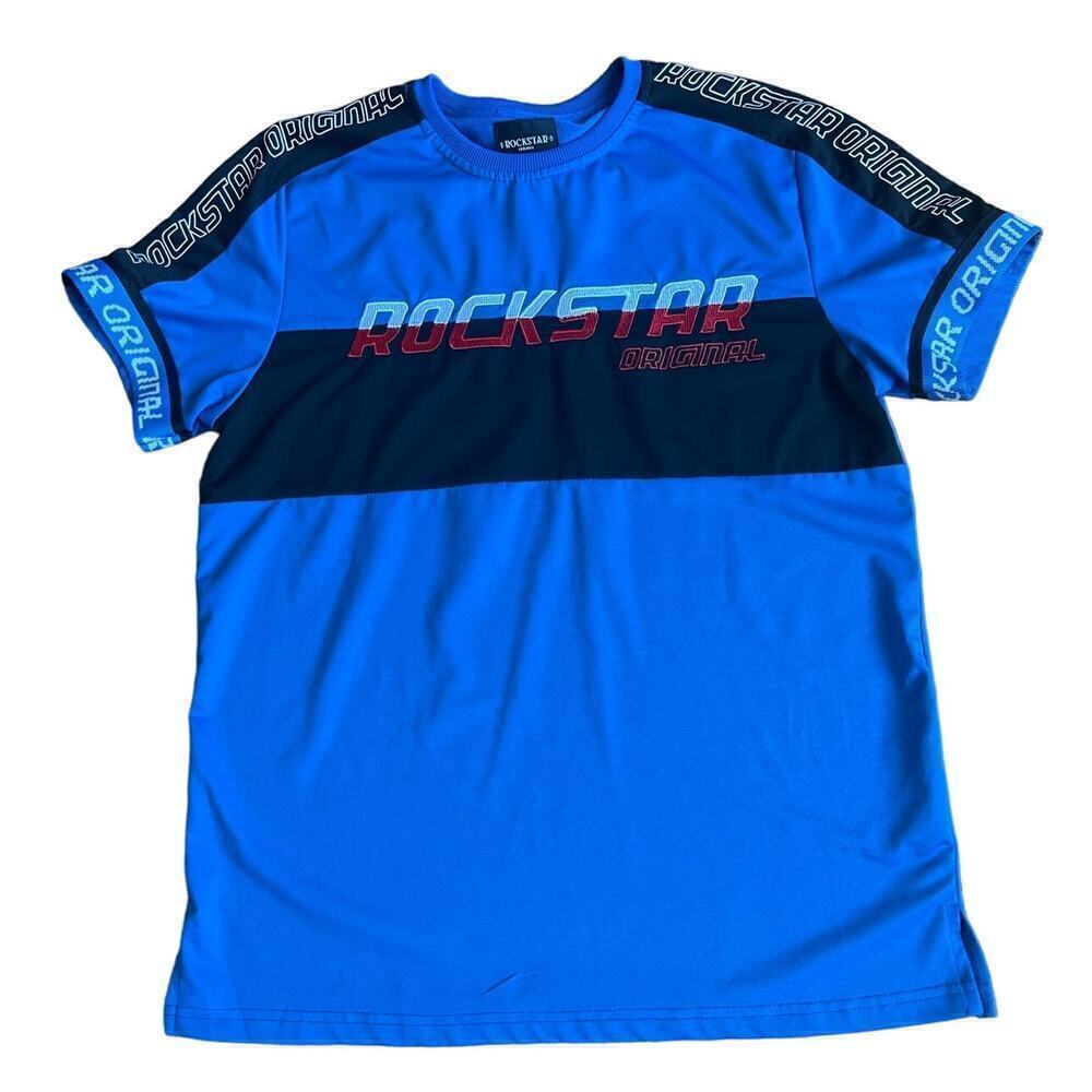Rockstar Original Jersey, Embroidered Graphics, Short Sleeve, Blue, size Large